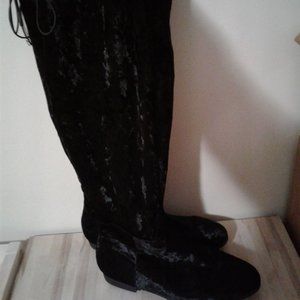 Wide calf black velvet over the knee boots